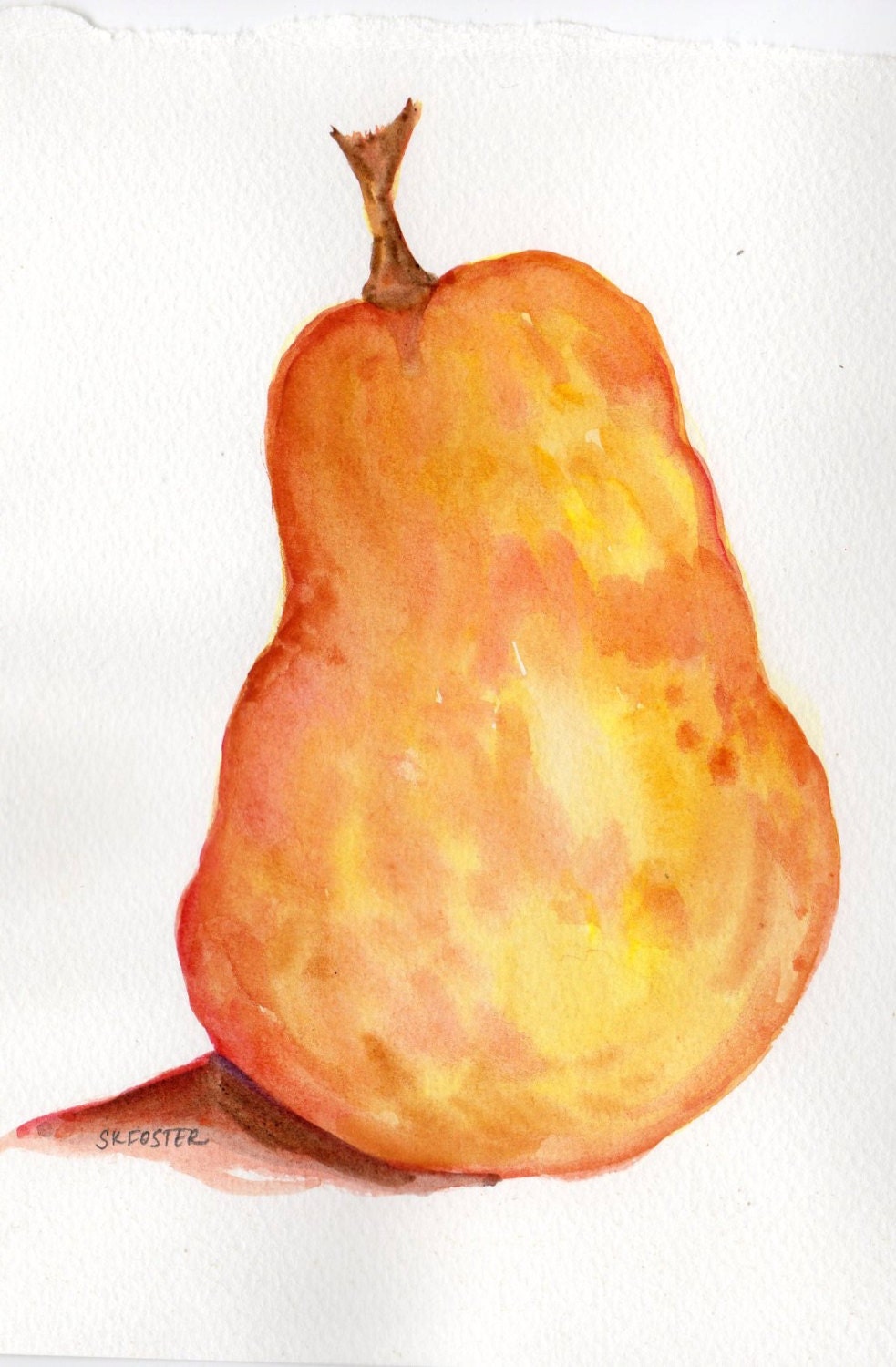 Original watercolor Yellow Pear, Still Life original painting
