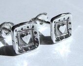 Valentine's Day Square Heart Studs Sterling Silver Earrings Valentine Jewelry Gift Small Post Earrings Stud Earrings