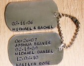 Hand Stamped Dog Tag Style Key Chain  - Personalized with Kids Names and Birth Dates - Personalized KeyChain - Gift for Dad or Grandpa