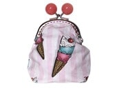 Cat Purse -  Ice cream cats - metal frame purse - pink bobble clasp - large
