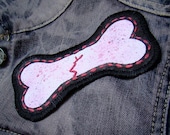 Hand Painted Fabric Patch -Bone with pink crack-