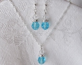 Summer Light Turquoise Crystal Necklace and Earrings Set with Swarovski Crystals in Silver