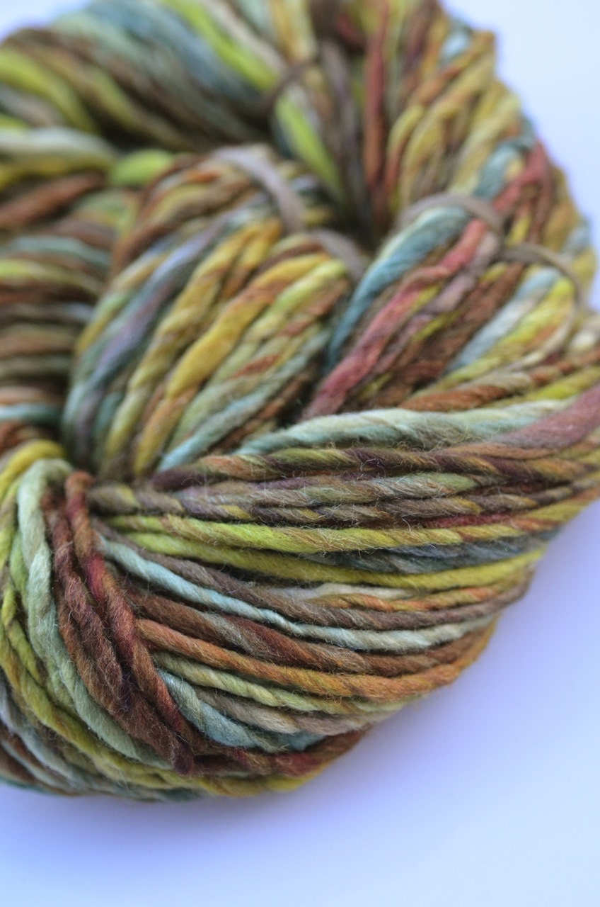 Mushroom Hunting bulky Polwarth Silk luxury handspun yarn