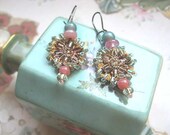 SALE - Little Shimmer Antique Beaded earrings, Pale Blue, Soft Pink, Aqua, Shimmer, Small Dangle Earrings