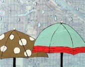 Queen Anne - Original Map Painting 5 x 5 - Rain and Umbrella art