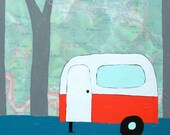 Maria - Original Map Painting 8 x 8 - Airstream trailer art