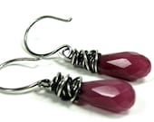 Pink Jade, Sterling Silver Earrings
