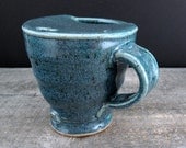 Teal Blue Mustache Cup - Travel Coffee Mug - Large Splash Guard - Handmade Pottery - Ceramic Stoneware
