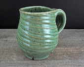 Big Spiral Carved Coffee Mug - Moss Green - Emerald Green - Large - Pint - Handmade Pottery Mug
