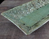 Sean and Grace's Long Platter - RESERVED - Stamped Platter - Green and Rust - Rectangular Serving Platter