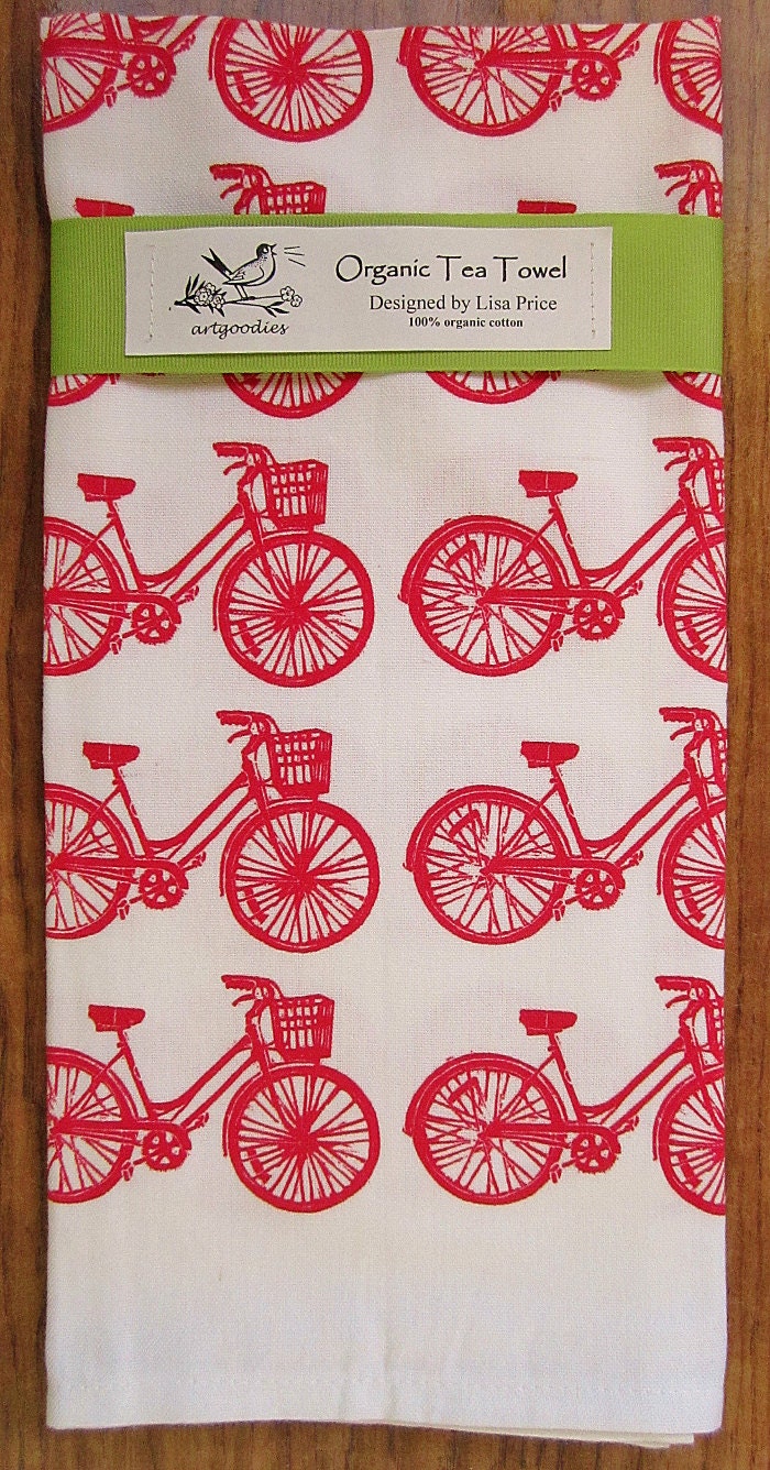 organic tea towel bike all over pattern