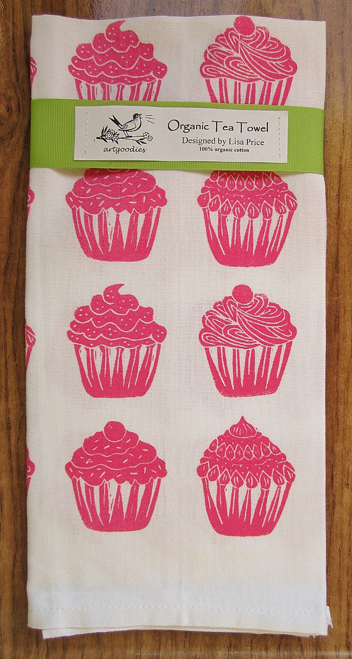 organic tea towel cupcake all over pattern