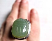 Green Serpentine Lucky Scarab Ring in Sterling Silver