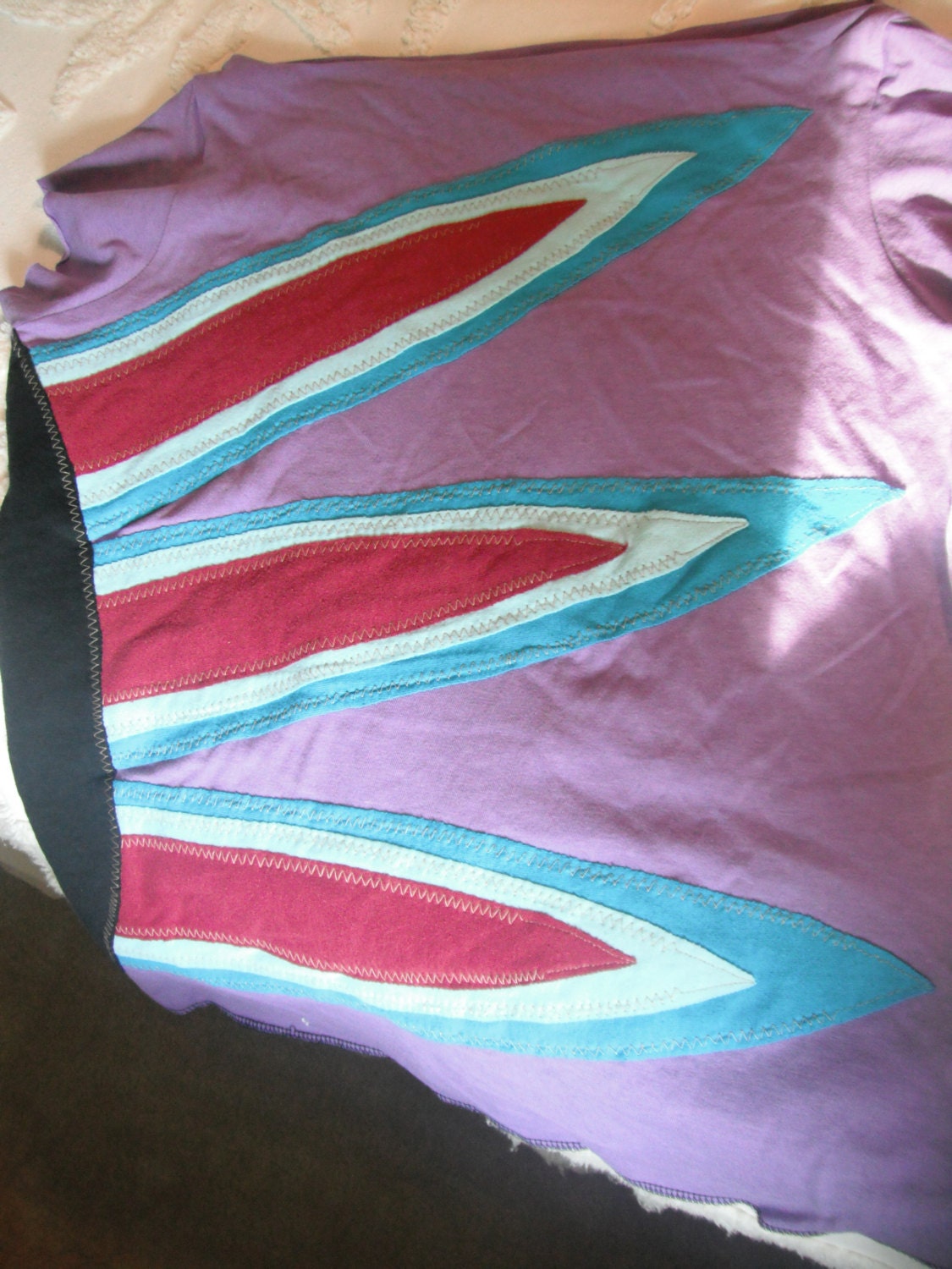 Reserved for Michelle--REVIVAL Upcycled Sunburst Boat-Neck Tops/Shirts/Blousse Eco-Fashion, Repurposed T-Shirt Knit, EcoFriendly Clothing