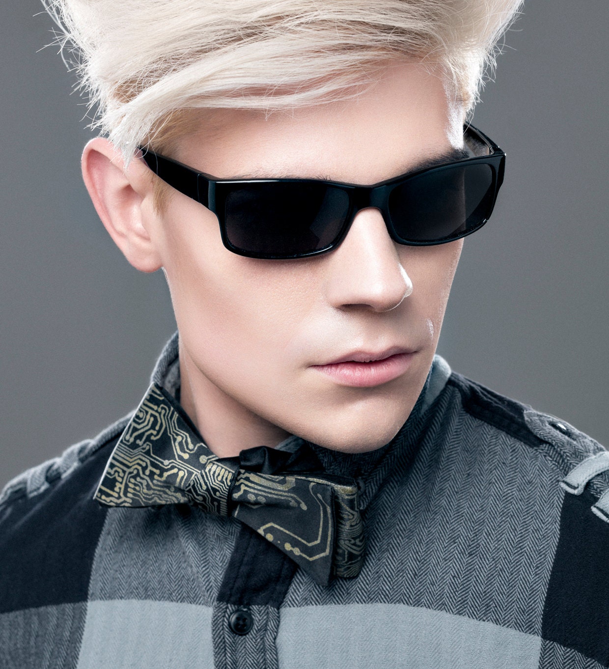 Circuit Board bow tie, freestyle & adjustable men's bow tie. Choose black necktie or more colors. Antique brass print.