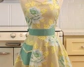 Retro Sweetheart Apron Turquoise Flowers BELLA Full Apron