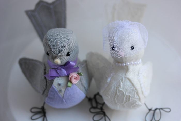 Wedding  Cake topper Birds - Fabric bird cake topper - Spring - Summer Winter -  Custom Order