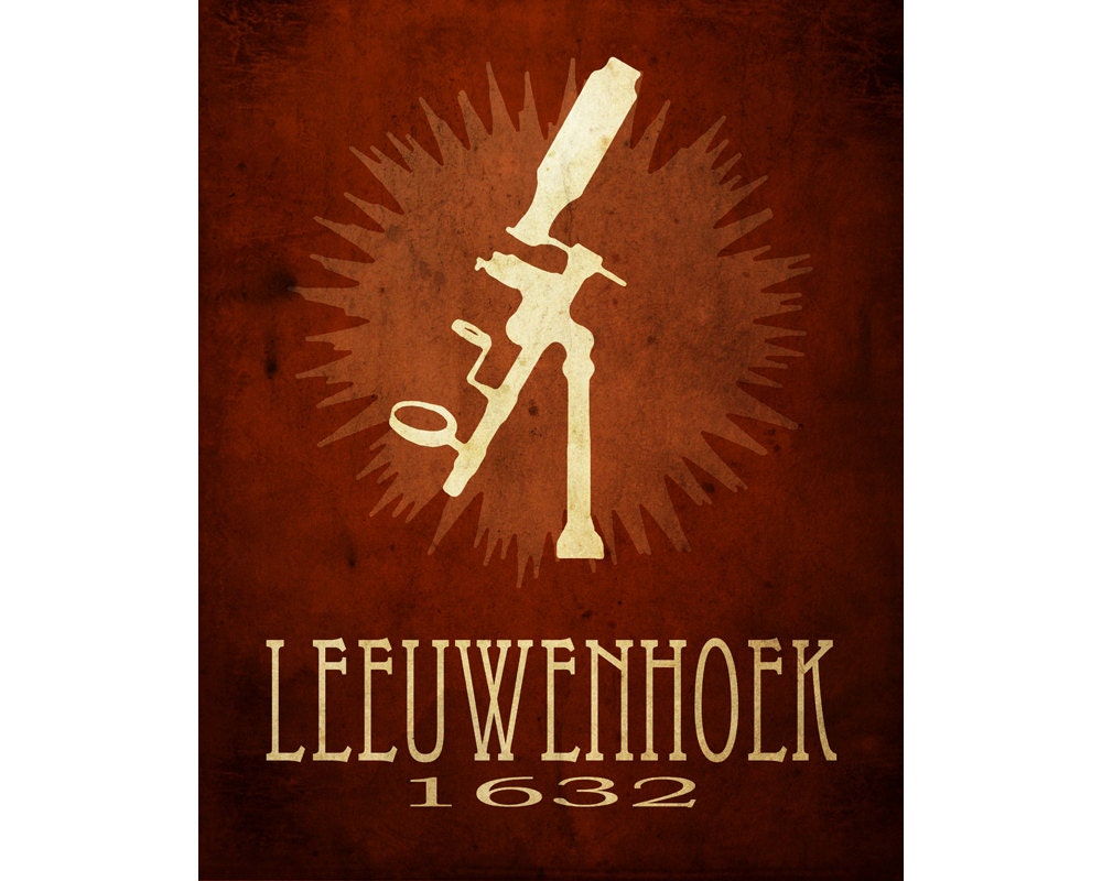 11x14 Leeuwenhoek Art Print, Father of Microbiology, Microscopic Discovery, Microscope Diagram, Science Poster, Bacteria Biology Art