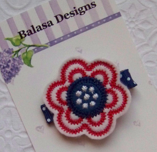 Boutique Patriotic July 4 Felt Flower Embroidered Hair Clippie