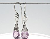 30% off SALE Amethyst Briolette Earrings, on Hand-Forged Earwires, Tornado Wrapped