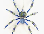 SALE Wire Spider Sculpture, Blue Sterling Silver Ornament, Boro Lampwork - Luna