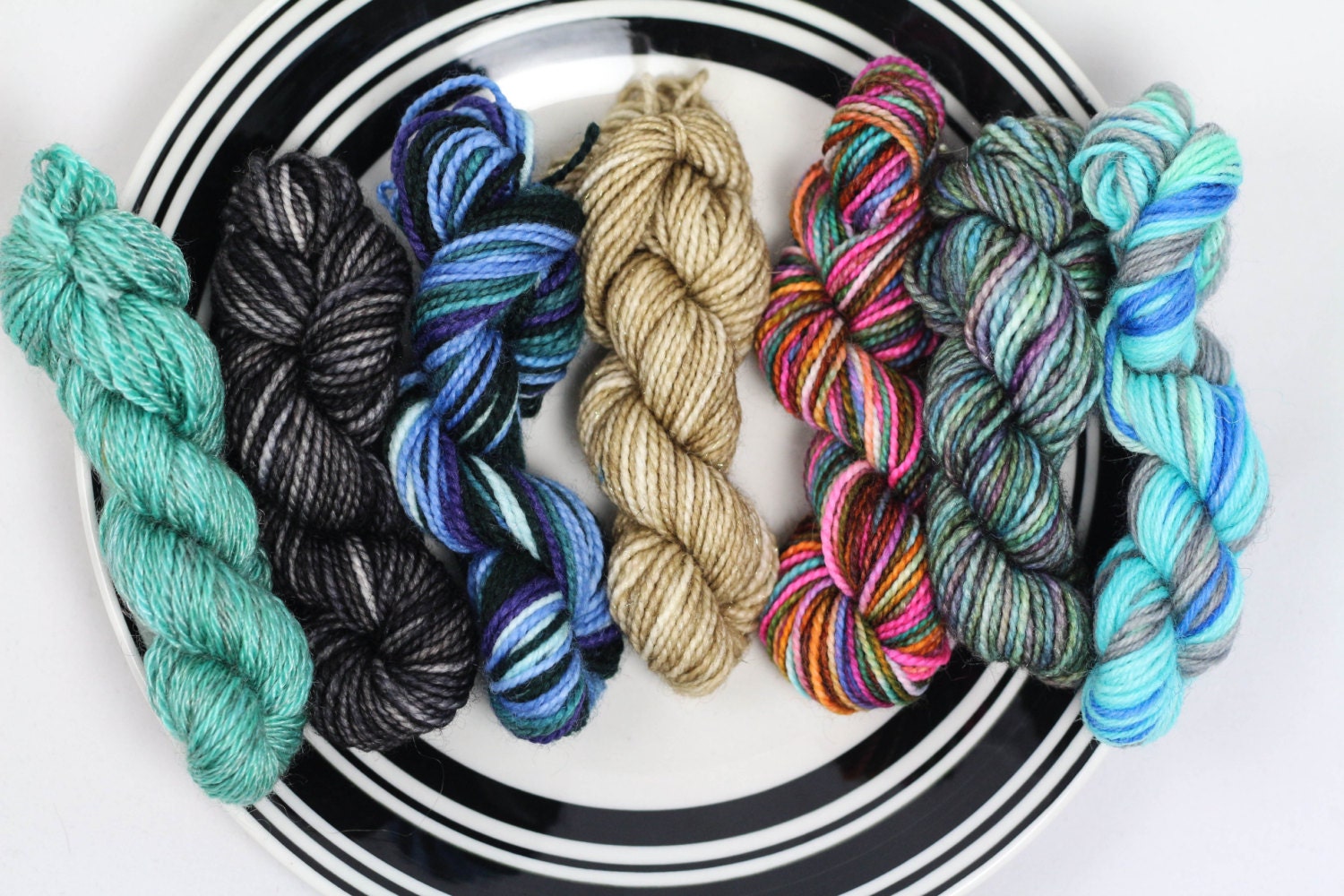 Sock Yarn Minis for Hexipuffs, Scrap Scarves, Blankets, etc- Set 57- 7 skeins 210yds