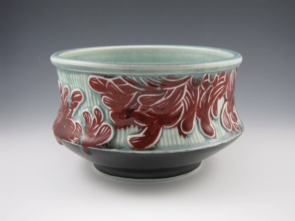 Chrysanthemum Bowl in Red, Blue and Black