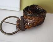 Vintage leather belt.  Metallic braided belt.  Vintage accessories.