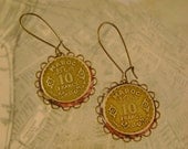 Moroccan Madness - Antique French Franc "Maroc" Coins, Recycled Vintage Tin, Lace Bezels Recycled Repurposed Earrings