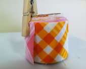 Handmade Fabric Tape from Vintage Sheets - Pink and Orange Diagonal Plaid