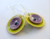 Mixed Olives - double layered disc enameled earrings