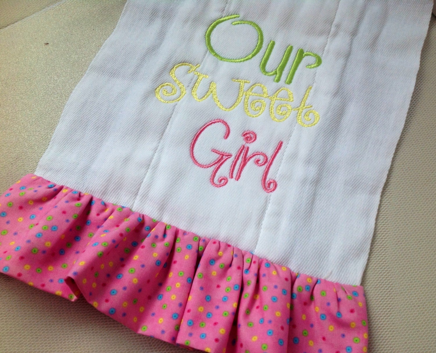 Girls Burp Cloth - Green, Yellow and Pink writing OR place a Custom order