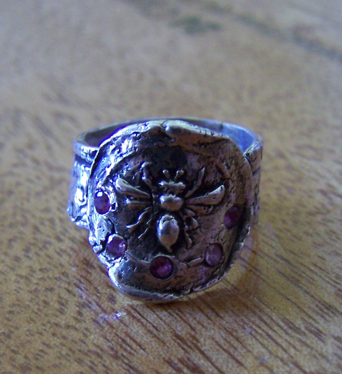 Bee Coin Fine Silver ring with lab grown alexandrite.