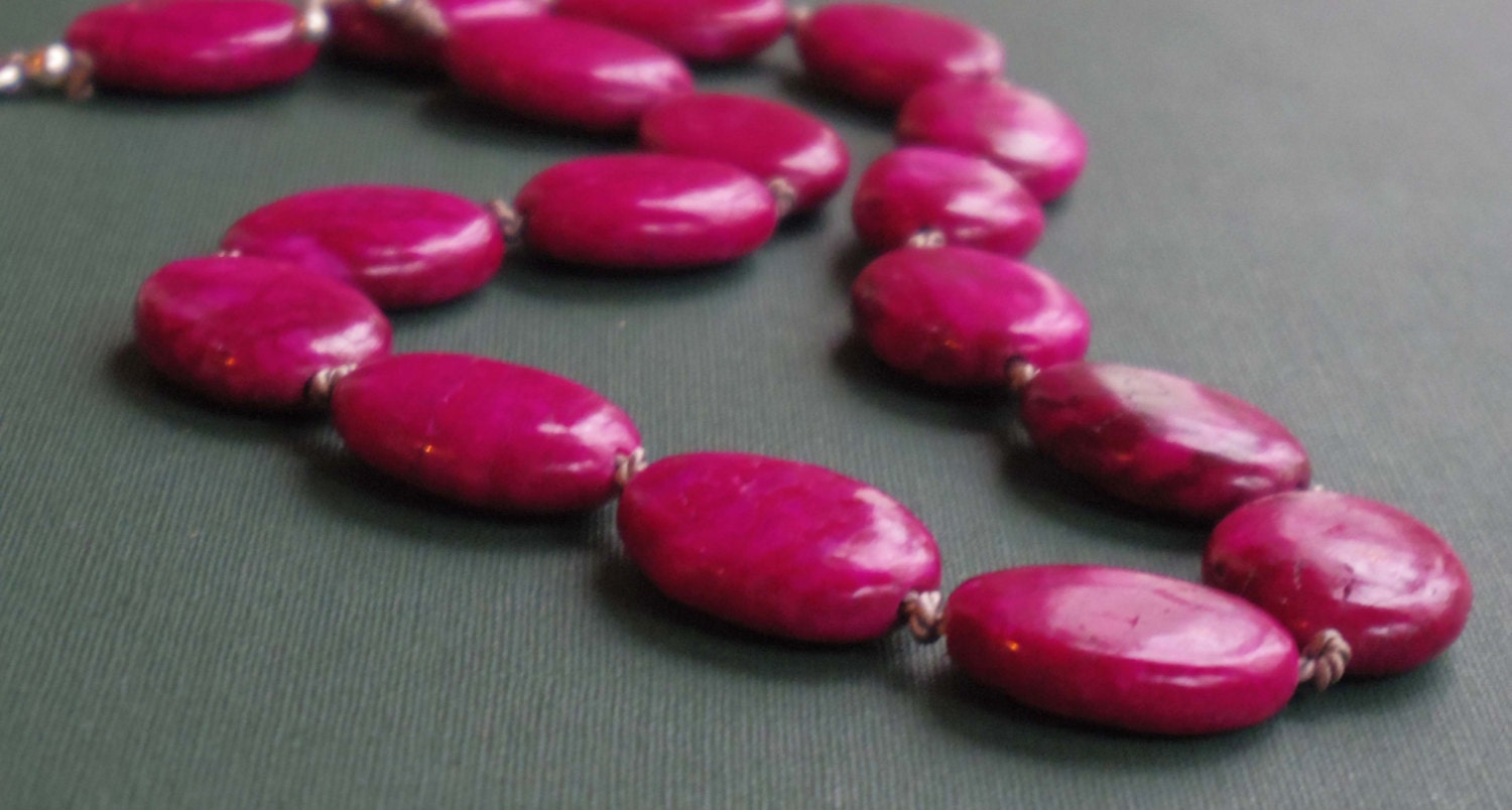 Hot Pink Gemstone Necklace, Necklace Gemstone, Pearl Knotted Necklace, Bohemian Necklace