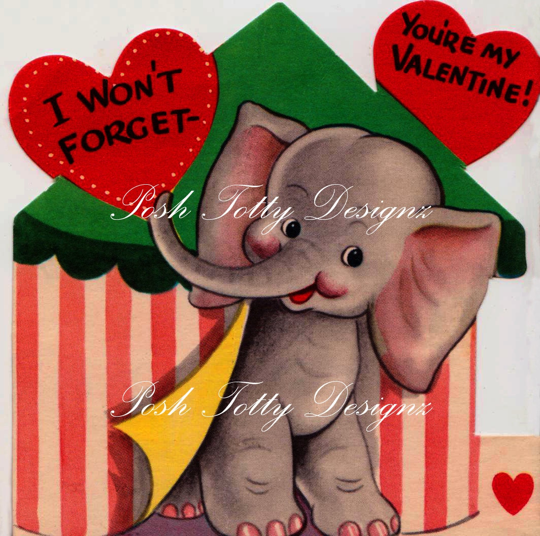 An Elephant Never Forgets Valentines Vintage Greetings Card Digital Greeting Card Download Printable Image (359)