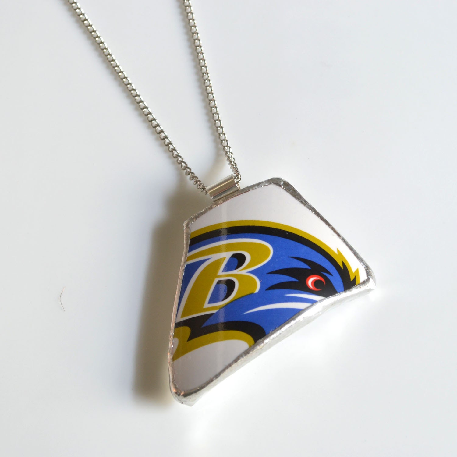 Broken Plate Pendant on Chain - Ravens - Recycled China