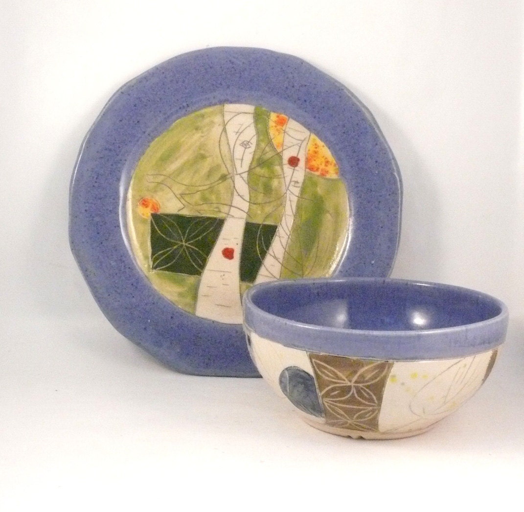 Perfect for Mom Artistic Ceramic Plate and bowl Set / Soup and Salad Dishes / Any Color / Artful Home Decor Vessels