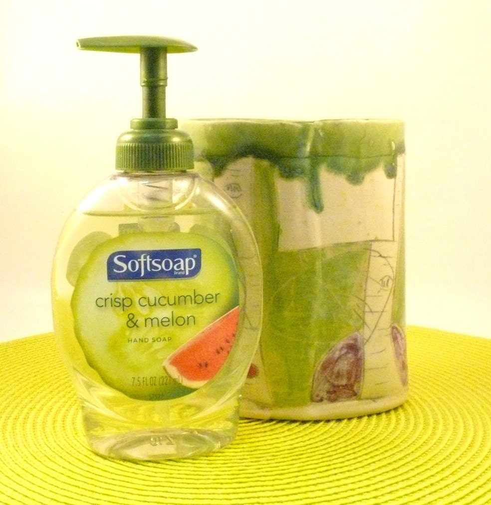 Handmade oval soap dispenser art vase or pencil holder / toothbrush holder O5 SHIPS TODAY