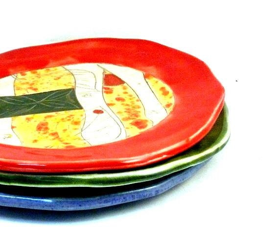 Four small dinner plates IN STOCK - lunch dishes - dinnerware for four - bright neon colors