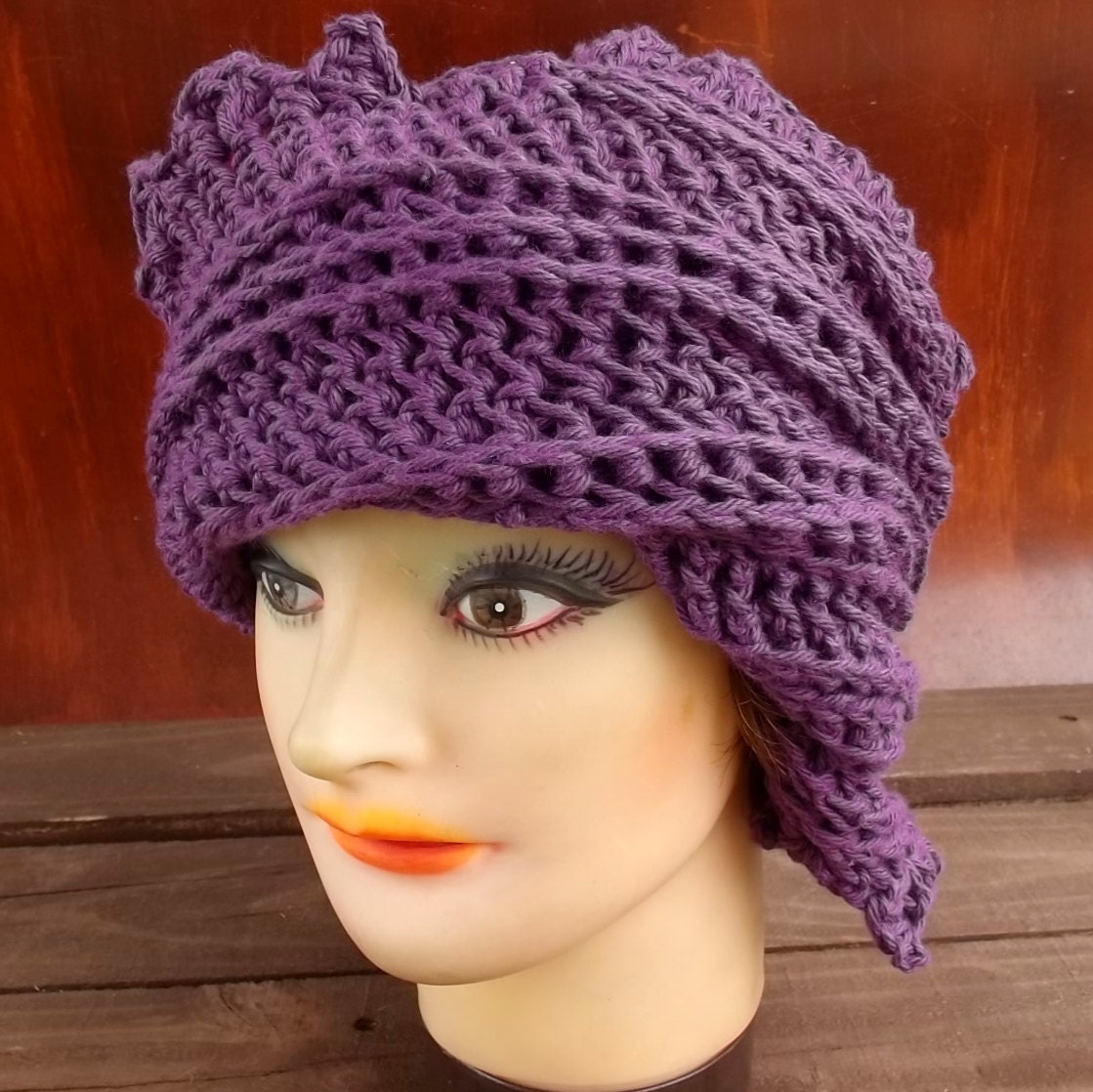 Crochet Hat Women Hat - LAUREN Cotton Womens Beanie Hat in Mulberry Purple - Crochet Womens Hat - Custom Order