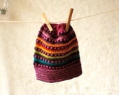 Magenta and Black Knitted Wool Hat