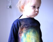 Organic Tie Dye Tunic Dress with Boat Neck and Pockets Phoenix for Girl Eco-Friendly in Navy Blue