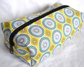Boxy Cosmetic Zipper Pouch  -Aqua Yellow Geometric Flower