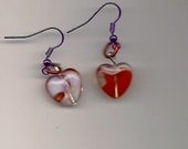 Red And White Lampwork Glass Heart Earrings