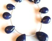 Blue Sapphire Briolette, smooth pear briolette, smooth blue sapphire, 8 inches, 15 gems, 9 to 15mm