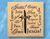 Resurrection Cross, French collage mounted rubber stamp No.21