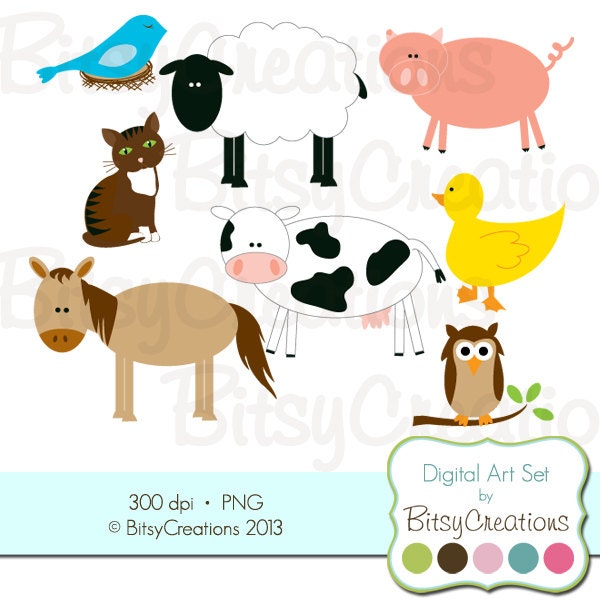 Farm Animals Digital Art Set Clipart INSTANT DOWNLOAD