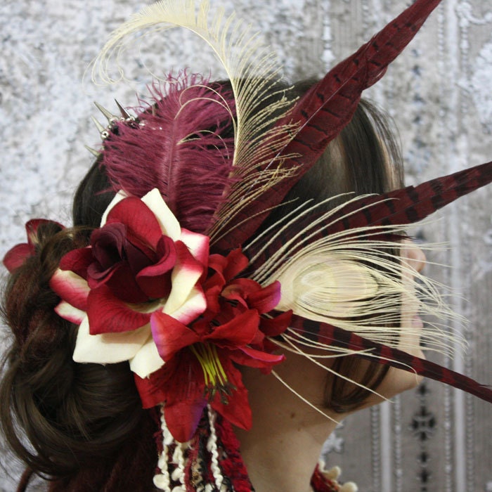 Vanilla Wine Tribal Fascinator Hair Falls
