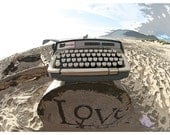 Love- romance between the ocean and vintage typewriter.  Oregon Coast, Manzanita large poster, photography, artwork, love, just wedding gift