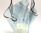 Vase Candle - Steel Blue on Clear Baroque Glass Vase